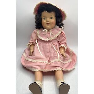 Antique Composition Doll Large 24" Tin Sleepy Eyes Open Mouth Teeth Cloth Body